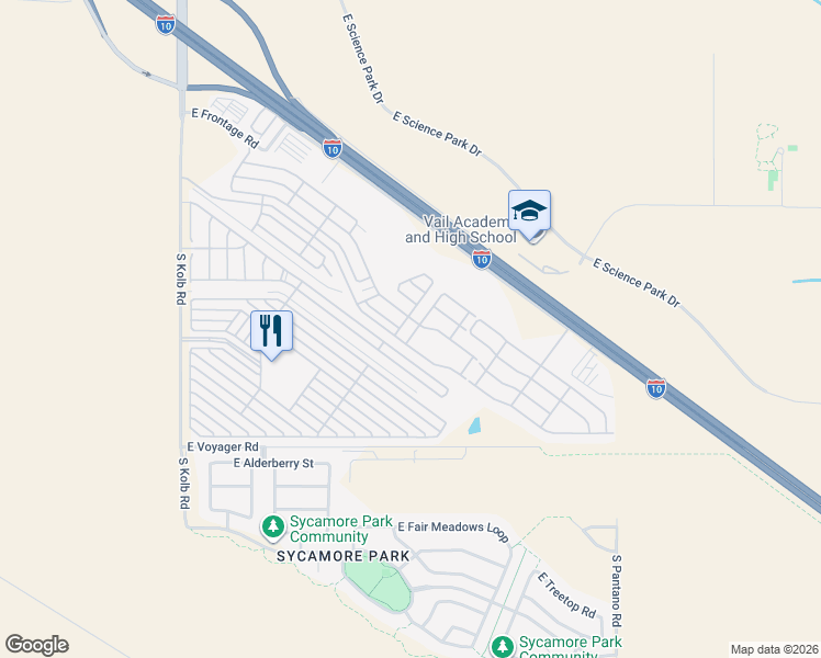 map of restaurants, bars, coffee shops, grocery stores, and more near 7499 East Maritime Drive in Tucson