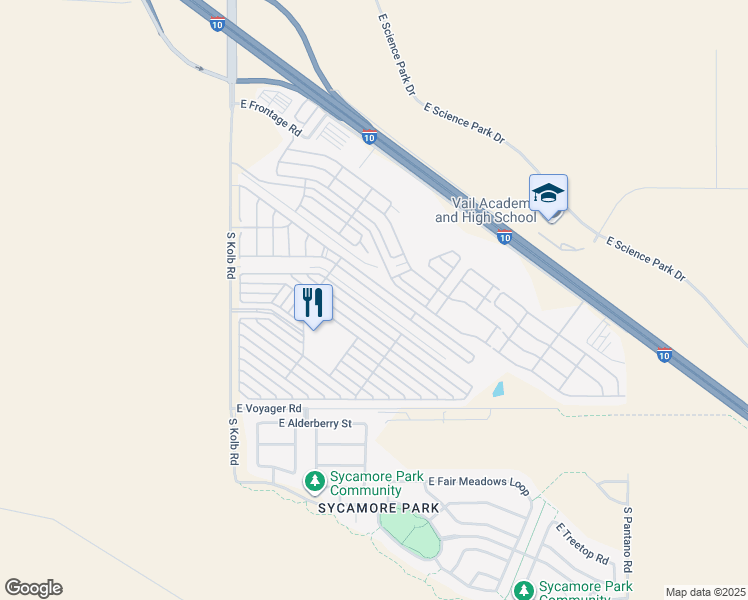 map of restaurants, bars, coffee shops, grocery stores, and more near 7390 East Navigator in Tucson