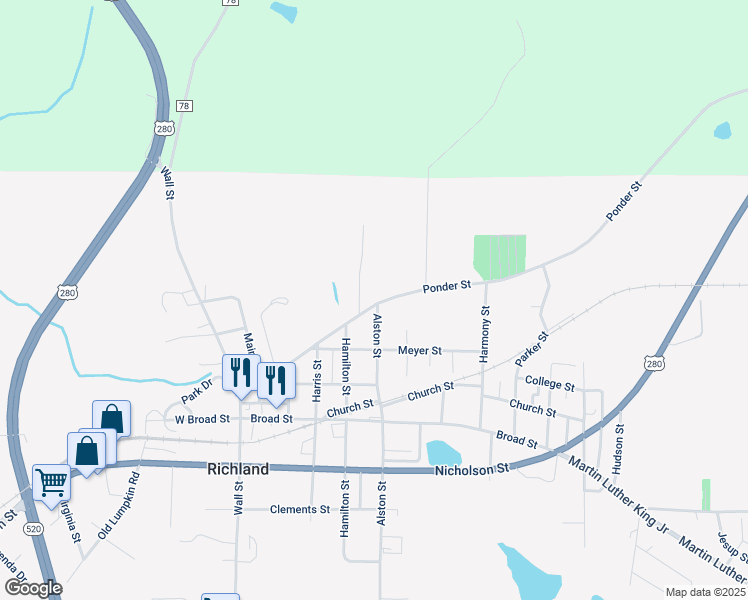 map of restaurants, bars, coffee shops, grocery stores, and more near 405 Ponder Street in Richland