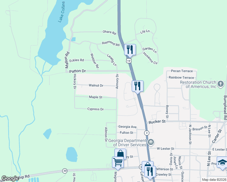 map of restaurants, bars, coffee shops, grocery stores, and more near 2017 Armory Drive in Americus