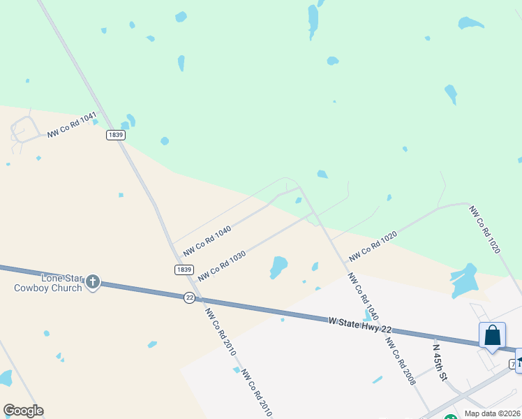 map of restaurants, bars, coffee shops, grocery stores, and more near 1891 Northwest Co Road 1040 in Corsicana