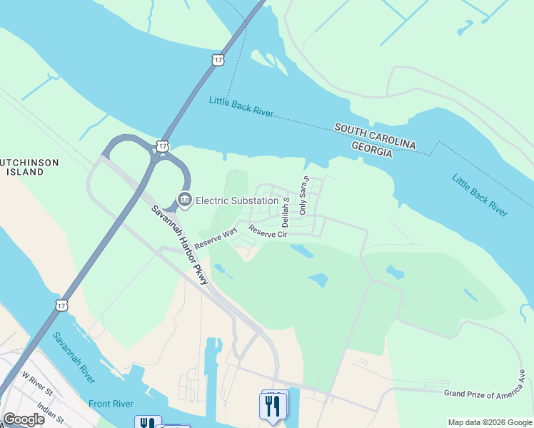 map of restaurants, bars, coffee shops, grocery stores, and more near 422 Reserve Way in Savannah