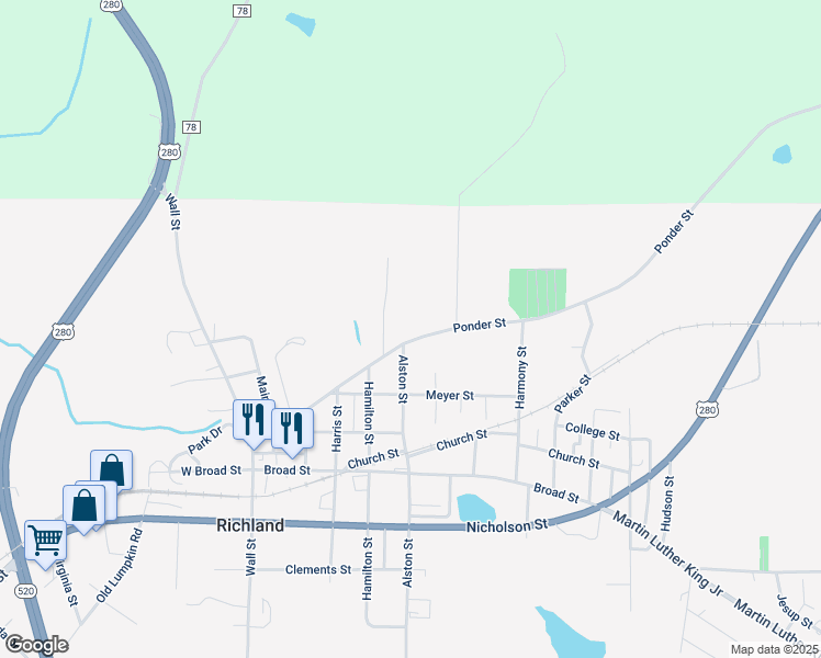 map of restaurants, bars, coffee shops, grocery stores, and more near 405 Ponder Street in Richland