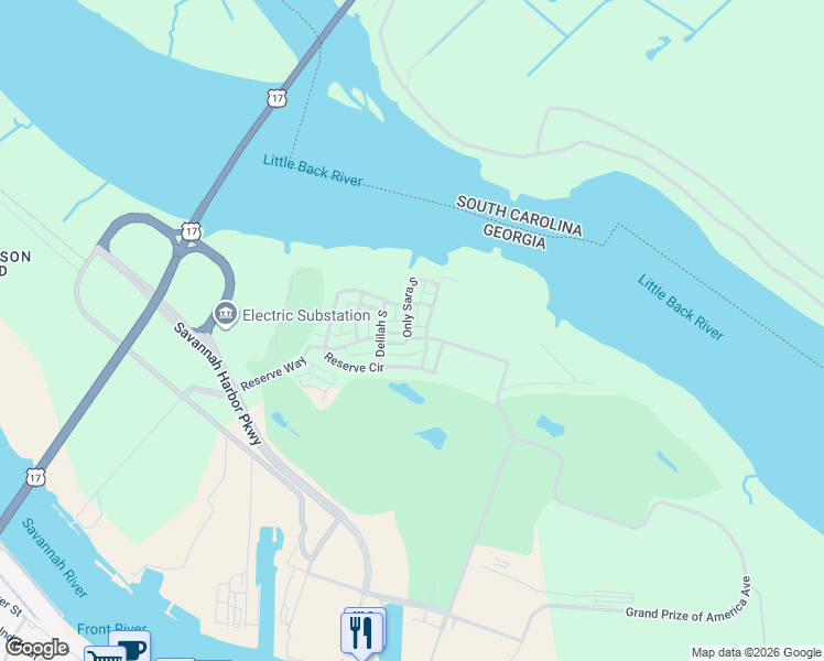 map of restaurants, bars, coffee shops, grocery stores, and more near 508 Reserve Way in Savannah