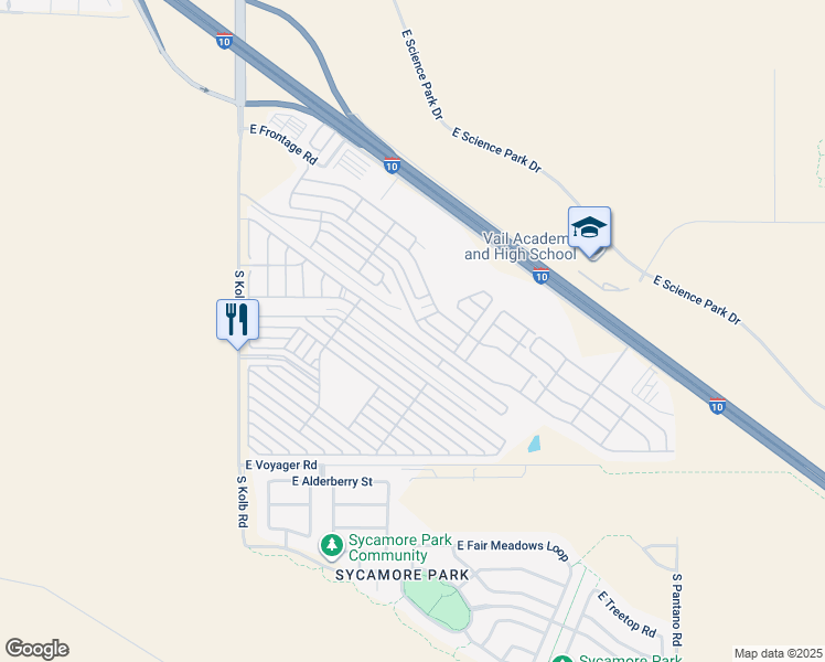 map of restaurants, bars, coffee shops, grocery stores, and more near 7415 East Maritime Drive in Tucson