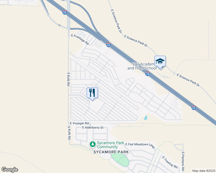 map of restaurants, bars, coffee shops, grocery stores, and more near 7390 East Navigator in Tucson