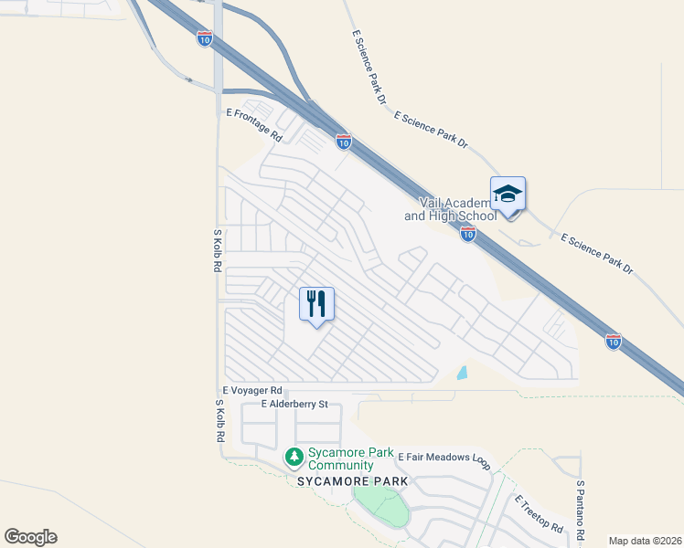 map of restaurants, bars, coffee shops, grocery stores, and more near 7373 East Maritime Drive in Tucson