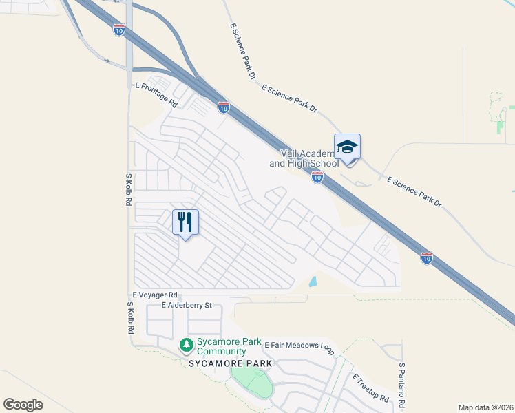 map of restaurants, bars, coffee shops, grocery stores, and more near 7415 East Maritime Drive in Tucson