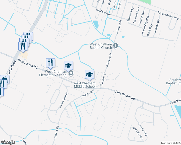 map of restaurants, bars, coffee shops, grocery stores, and more near 800 Pine Barren Road in Pooler