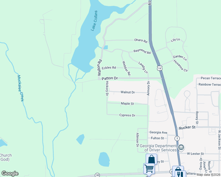 map of restaurants, bars, coffee shops, grocery stores, and more near 219 Walnut Drive in Americus