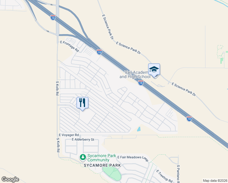 map of restaurants, bars, coffee shops, grocery stores, and more near 7415 East Maritime Drive in Tucson