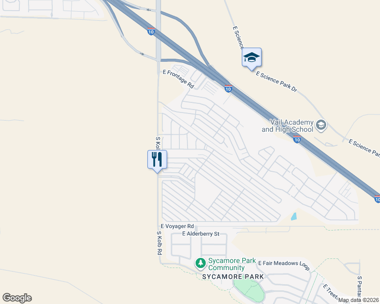 map of restaurants, bars, coffee shops, grocery stores, and more near 7252 East Navigator in Tucson