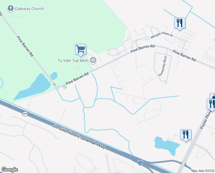 map of restaurants, bars, coffee shops, grocery stores, and more near 1419 Pine Barren Road in Pooler