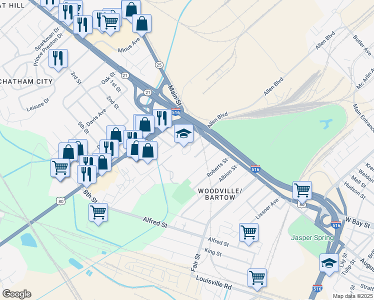 map of restaurants, bars, coffee shops, grocery stores, and more near 402 Market Street in Savannah