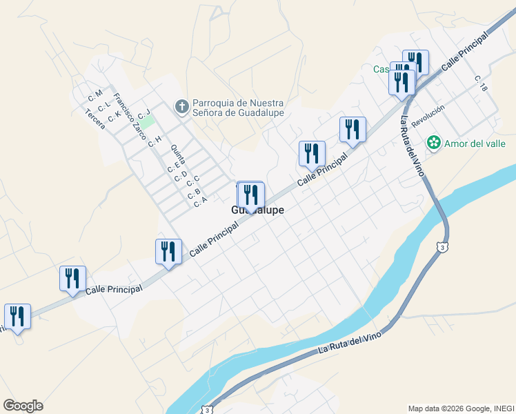 map of restaurants, bars, coffee shops, grocery stores, and more near in Guadalupe