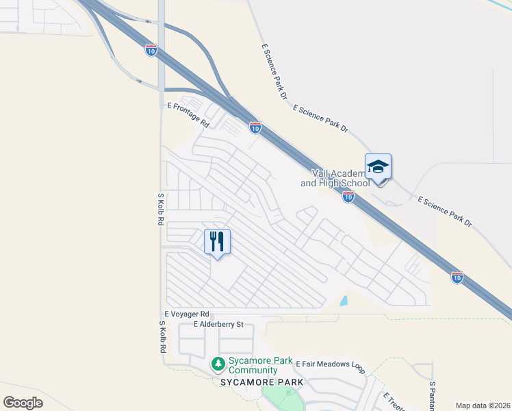 map of restaurants, bars, coffee shops, grocery stores, and more near 7373 East Maritime Drive in Tucson