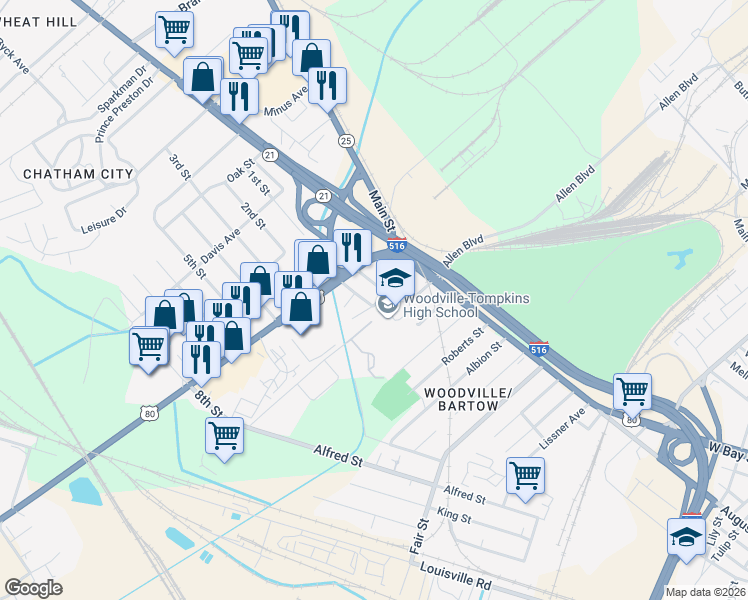 map of restaurants, bars, coffee shops, grocery stores, and more near 151 Coach Joe Turner Street in Savannah