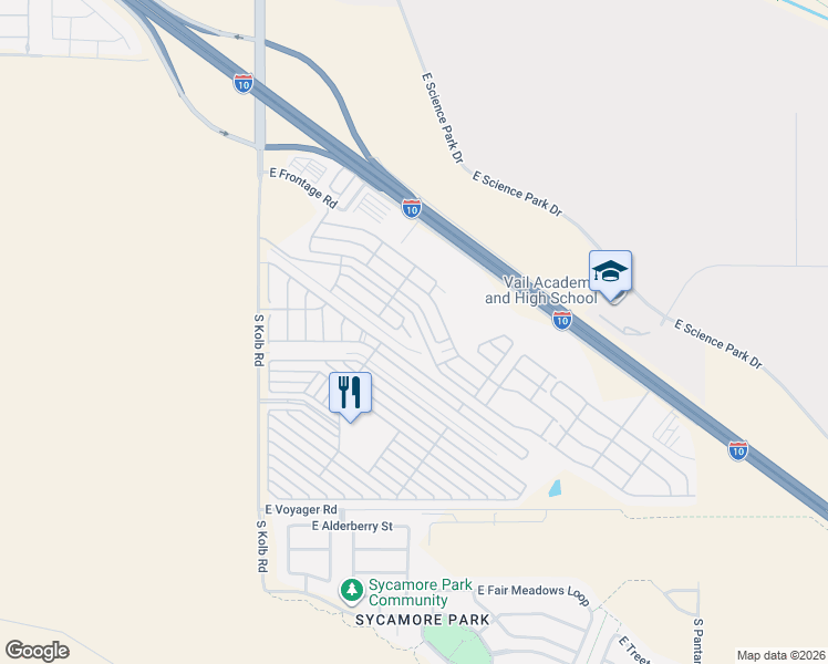 map of restaurants, bars, coffee shops, grocery stores, and more near 7373 East Maritime Drive in Tucson