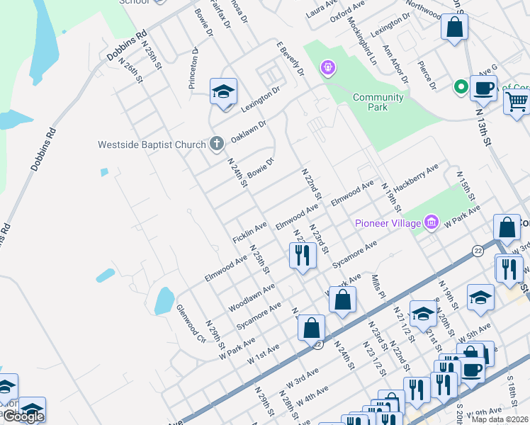 map of restaurants, bars, coffee shops, grocery stores, and more near 1309 Ficklin Avenue in Corsicana