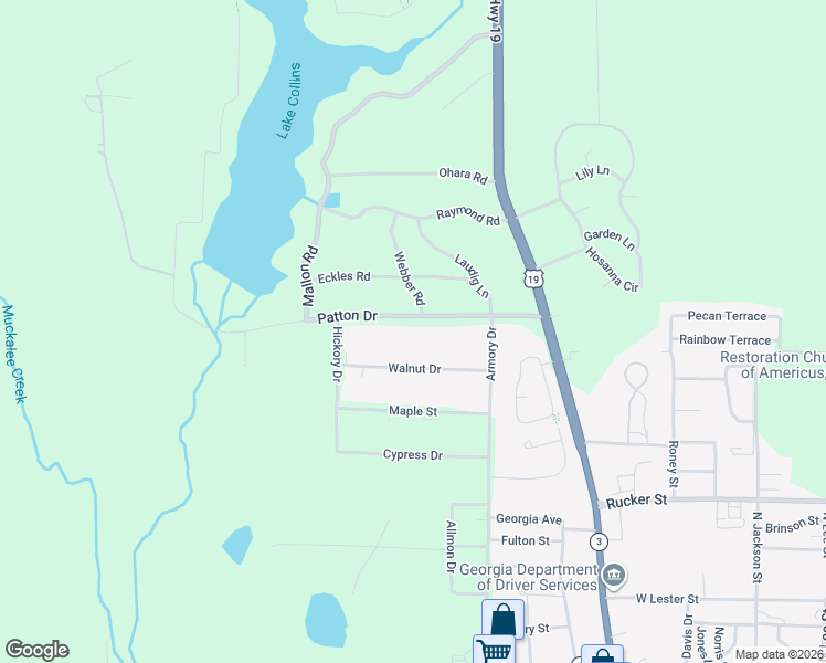 map of restaurants, bars, coffee shops, grocery stores, and more near 209 Walnut Drive in Americus