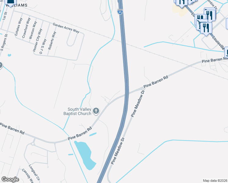 map of restaurants, bars, coffee shops, grocery stores, and more near 310 Old Pine Barren Road in Pooler