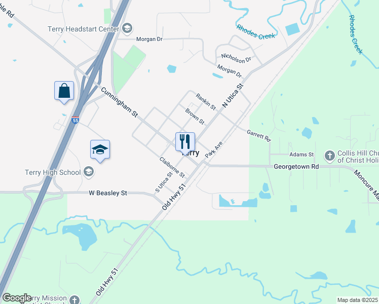 map of restaurants, bars, coffee shops, grocery stores, and more near in Terry