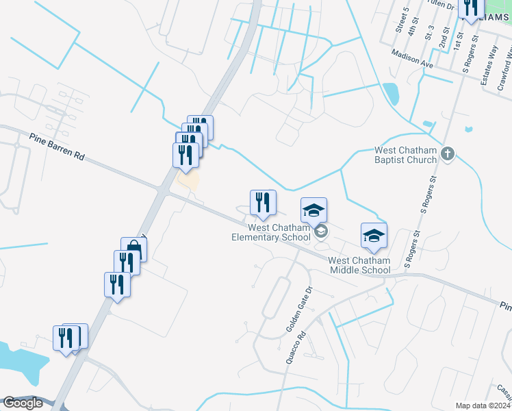 map of restaurants, bars, coffee shops, grocery stores, and more near 1708 Oglethorpe Drive in Pooler