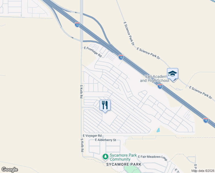 map of restaurants, bars, coffee shops, grocery stores, and more near 7277 East Maritime Drive in Tucson