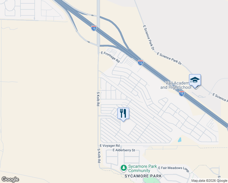 map of restaurants, bars, coffee shops, grocery stores, and more near 8558 South Compass Drive in Tucson