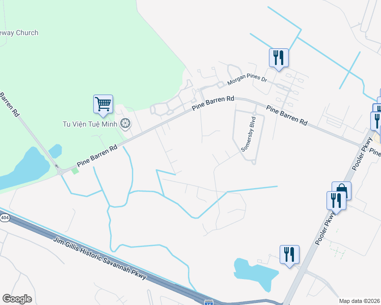 map of restaurants, bars, coffee shops, grocery stores, and more near 1335 Pine Barren Road in Pooler