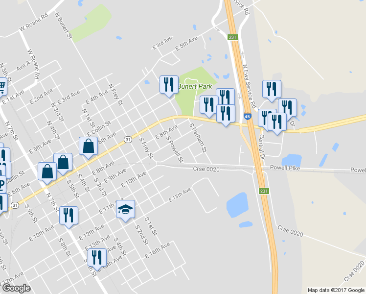 map of restaurants, bars, coffee shops, grocery stores, and more near 1610 East 10th Avenue in Corsicana