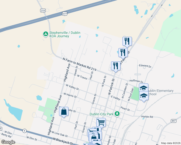 map of restaurants, bars, coffee shops, grocery stores, and more near 716 Hurt Street in Dublin