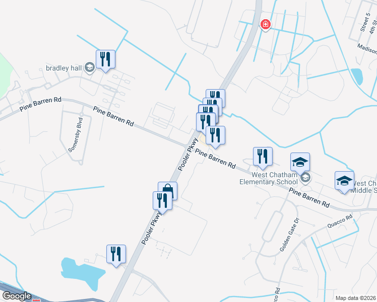 map of restaurants, bars, coffee shops, grocery stores, and more near 1178 Pine Barren Road in Pooler