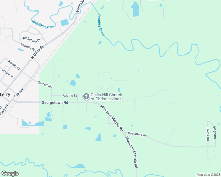 map of restaurants, bars, coffee shops, grocery stores, and more near 1125 Wilson Drive in Terry