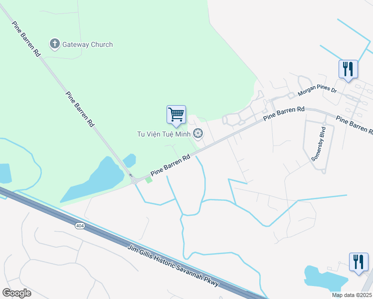 map of restaurants, bars, coffee shops, grocery stores, and more near 1428 Pine Barren Road in Bloomingdale