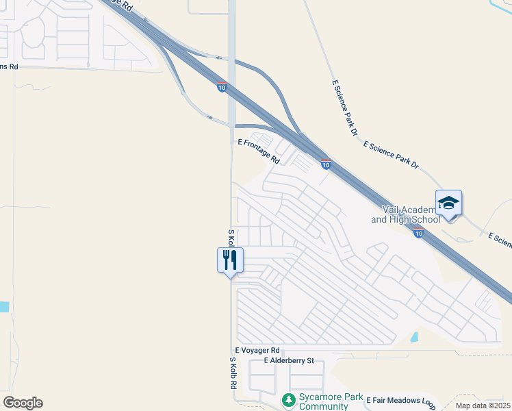 map of restaurants, bars, coffee shops, grocery stores, and more near 7151 East Maritime Drive in Tucson