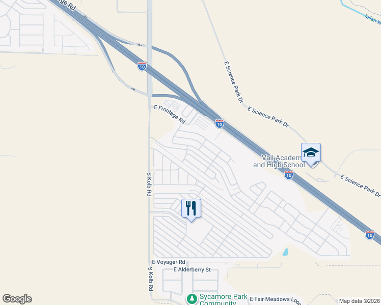 map of restaurants, bars, coffee shops, grocery stores, and more near 8401 South Kolb Road in Tucson