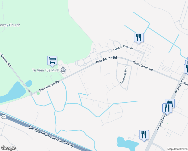 map of restaurants, bars, coffee shops, grocery stores, and more near 133 Jones Road in Pooler