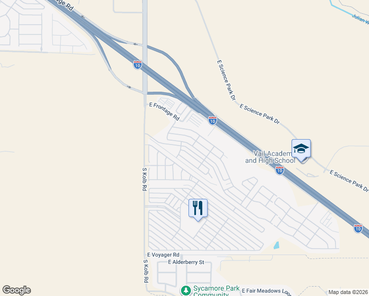 map of restaurants, bars, coffee shops, grocery stores, and more near 8401 South Kolb Road in Tucson