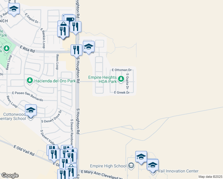 map of restaurants, bars, coffee shops, grocery stores, and more near 8461 South Hunnic Drive in Tucson