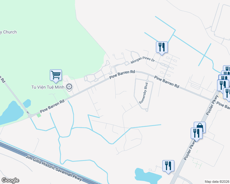 map of restaurants, bars, coffee shops, grocery stores, and more near 133 Jones Road in Pooler