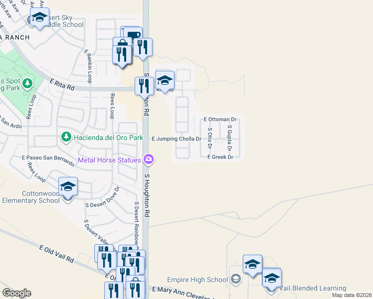 map of restaurants, bars, coffee shops, grocery stores, and more near 8421 South Burien Road in Tucson