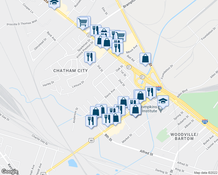 map of restaurants, bars, coffee shops, grocery stores, and more near 4110 4th Street in Savannah