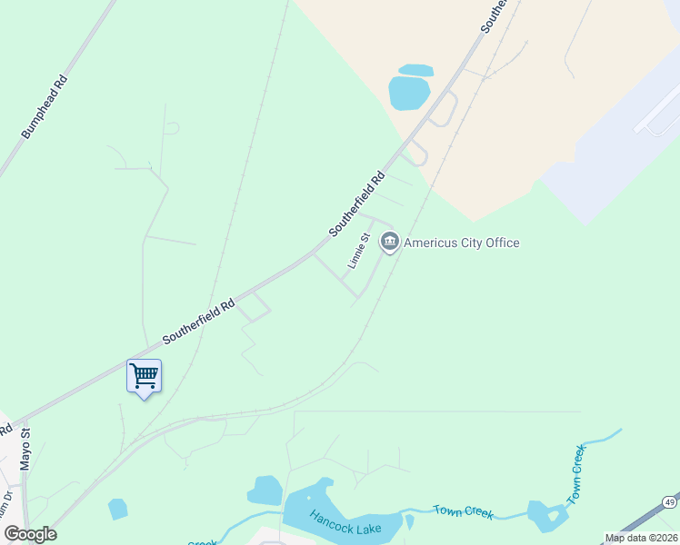 map of restaurants, bars, coffee shops, grocery stores, and more near 108 Horton Drive in Americus