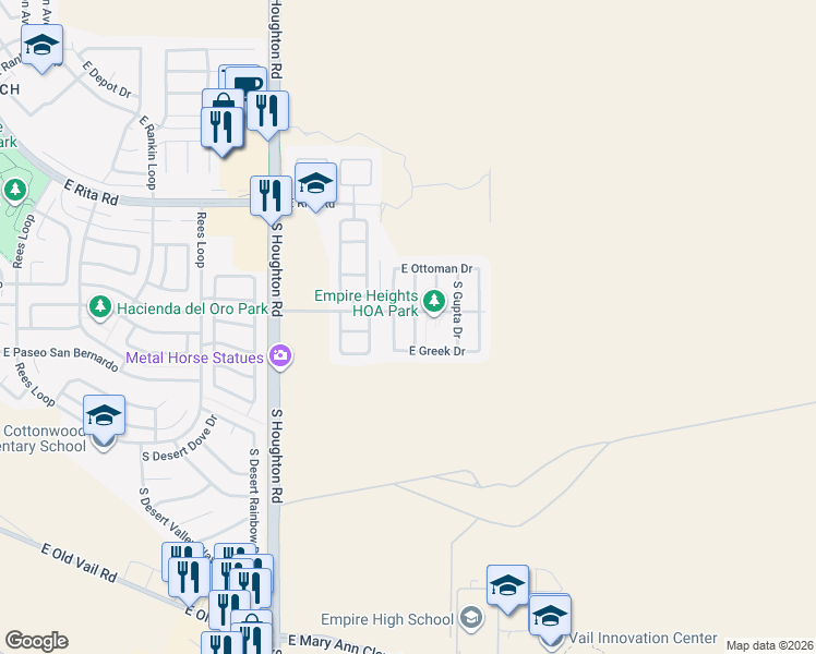 map of restaurants, bars, coffee shops, grocery stores, and more near 8428 S Otis Dr in Tucson