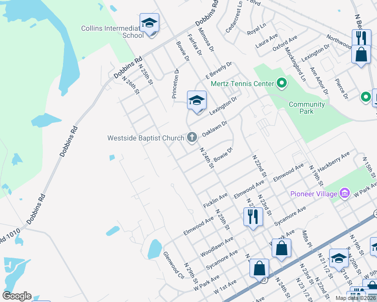 map of restaurants, bars, coffee shops, grocery stores, and more near 1601 North 25th Street in Corsicana