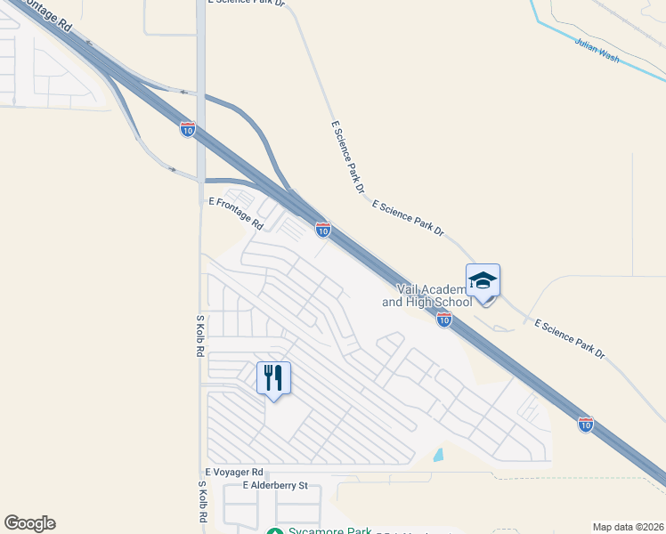 map of restaurants, bars, coffee shops, grocery stores, and more near 7412 East Benson Highway in Tucson