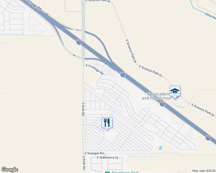 map of restaurants, bars, coffee shops, grocery stores, and more near 8401 South Kolb Road in Tucson