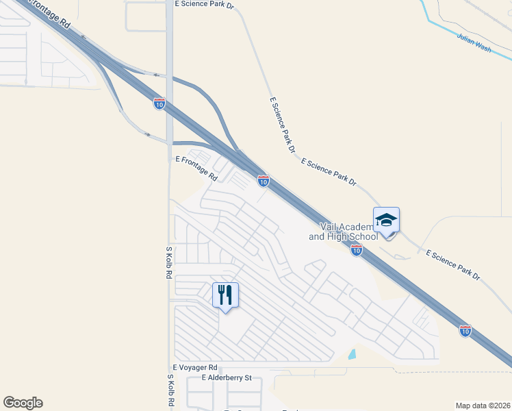 map of restaurants, bars, coffee shops, grocery stores, and more near 7412 East Benson Highway in Tucson