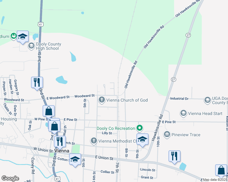 map of restaurants, bars, coffee shops, grocery stores, and more near 405-411 Woodward St in Vienna